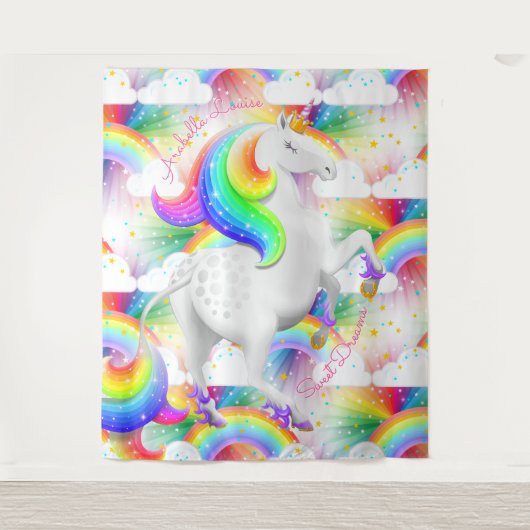 Gepersonaliseerde Rainbow Eenhoorn Prinses Wandkleed (Voorkant)