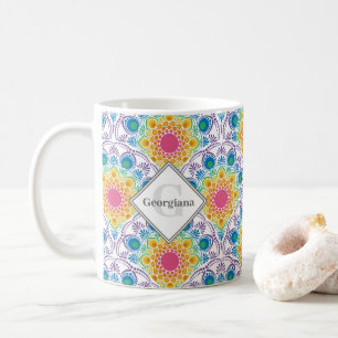 Gepersonaliseerde Rainbow Floral Fountain Art Deco Koffiemok