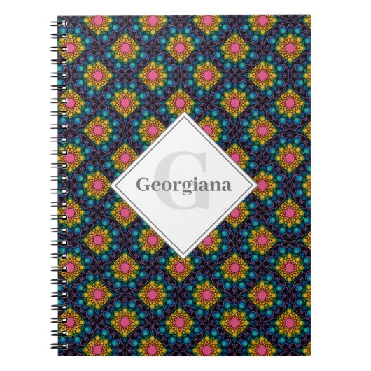 Gepersonaliseerde Rainbow Floral Fountain Art Deco Notitieboek (Voorkant)