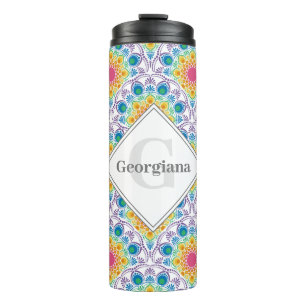 Gepersonaliseerde Rainbow Floral Fountain Art Deco Thermosbeker