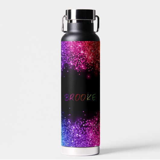 Gepersonaliseerde Rainbow Glitter Borded Waterfles (Voorkant)