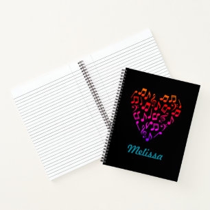 Gepersonaliseerde Rainbow Music Heart Spiral (Groo Notitieboek