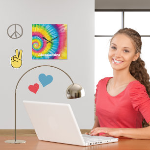 Gepersonaliseerde Rainbow Stropdas-Dye 60s Hippie Vierkante Klok