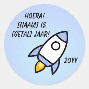 Gepersonaliseerde Raket Verjaardagssticker Ronde Sticker