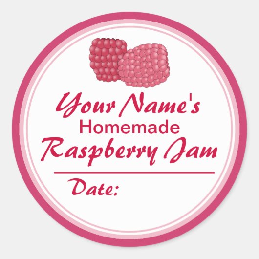 Gepersonaliseerde Raspberry Jam Canning Jar Deksel Ronde Sticker (Voorkant)