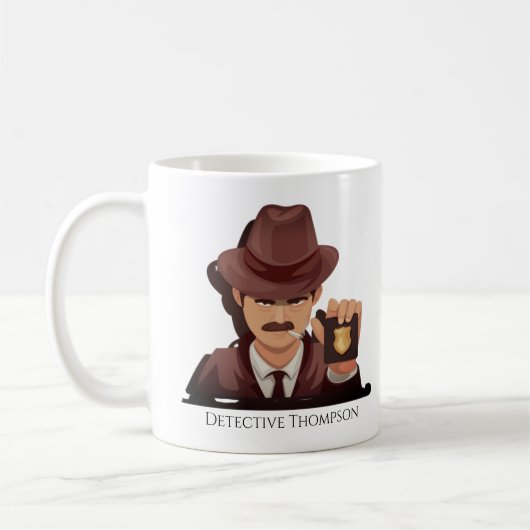Gepersonaliseerde rechercheur met Mok Badge Coffee (Links)