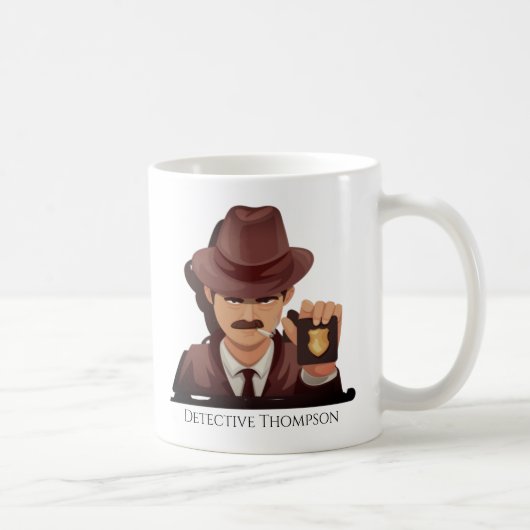 Gepersonaliseerde rechercheur met Mok Badge Coffee (Rechts)