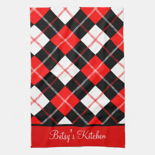 Gepersonaliseerde Red Black White Argyle Pset Kitc Theedoek