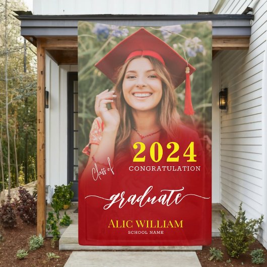 Gepersonaliseerde Red Boho foto afstudeerfeest Spandoek
