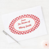 Gepersonaliseerde Red Gingham Gift Kitchen Sticker (Envelop)