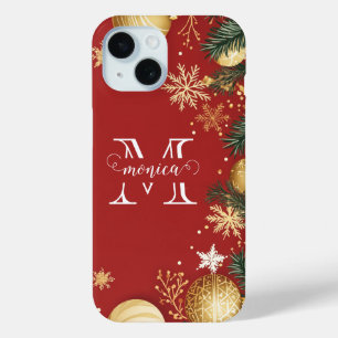 Gepersonaliseerde Red Gold Xmas Split Monogram Naa