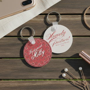 Gepersonaliseerde Red Howdy Partner Bachelorette Sleutelhanger