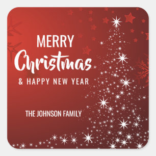 Gepersonaliseerde RED White MERRY CHRISTMAS Tree-l Vierkante Sticker