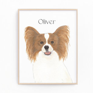 Gepersonaliseerde Red & White Papillon hondenkunst Foto Afdruk