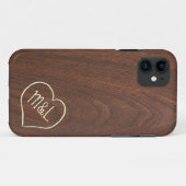 Gepersonaliseerde Red Wood textuur met hart en ini Case-Mate iPhone Case (Achterkant (horizontaal))
