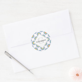 Gepersonaliseerde Regenboog Bloemen Polka Dots Man Ronde Sticker