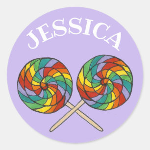 Gepersonaliseerde regenboog Lollipop Lolly Snoep P Ronde Sticker