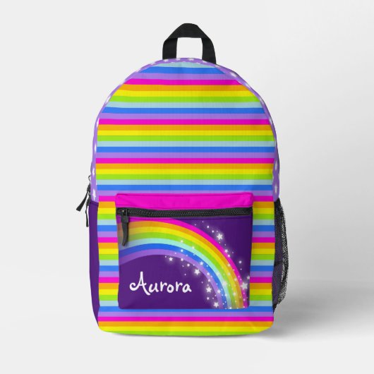 Gepersonaliseerde regenboog paarse roze kinder sch bedrukte rugzak (Voorkant)