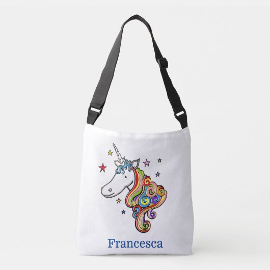 Gepersonaliseerde regenboog Unicorn Heart Canvas t Crossbody Tas (Voorkant)