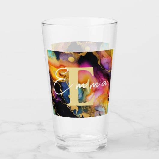 Gepersonaliseerde Regenboog & Zwart Alcohol Inktgl Glas (Voorkant)
