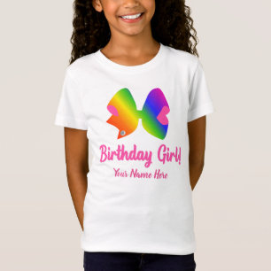 Gepersonaliseerde regenboogbow Birthday Girl Shirt
