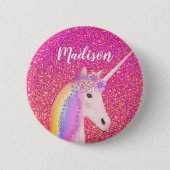 Gepersonaliseerde regenboogontsteking roze glitter ronde button 5,7 cm (Voorkant)
