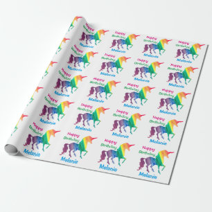 Gepersonaliseerde regenbooguners Happy Birthday Ki Cadeaupapier
