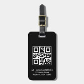 Gepersonaliseerde reis label Naam en qr code zwart Bagagelabel (Voorkant verticaal)