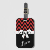 Gepersonaliseerde Reizen Rood Zwart Wit Bow Chevro Bagagelabel (Voorkant (verticaal))