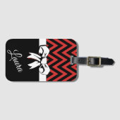 Gepersonaliseerde Reizen Rood Zwart Wit Bow Chevro Bagagelabel (Voorkant (horizontaal))