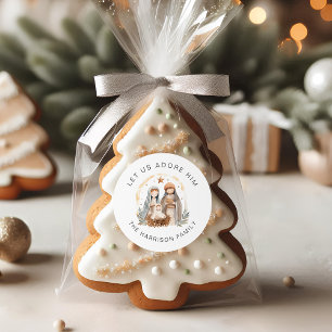 Gepersonaliseerde religieuze geboorte Kerst sticke Ronde Sticker