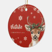 Gepersonaliseerde Rendier Kerstmis Ornament Sneeuw (Links)