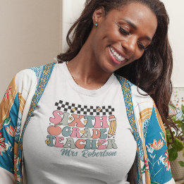 Gepersonaliseerde Retro 6e klas leraar T-shirt