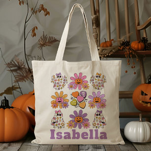 Gepersonaliseerde Retro 70s Ghost Trick or treat S Tote Bag