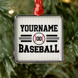 Gepersonaliseerde Retro Baseball Speler NAAM Team Metalen Ornament