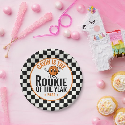 Gepersonaliseerde Retro Basketbal Verjaardagsfeest Papieren Bordje (Feest)