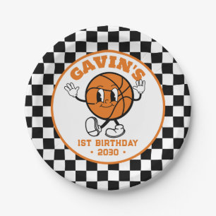 Gepersonaliseerde Retro Basketbal Verjaardagsfeest Papieren Bordje