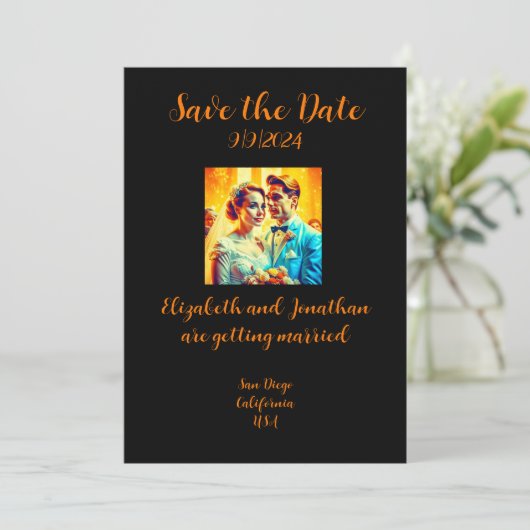 Gepersonaliseerde Retro Bewaar de datum Bruiloft K Save The Date (Staand voorkant)