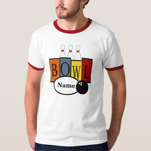Gepersonaliseerde retro Bowling Tee Shirt Gift (Voorkant)