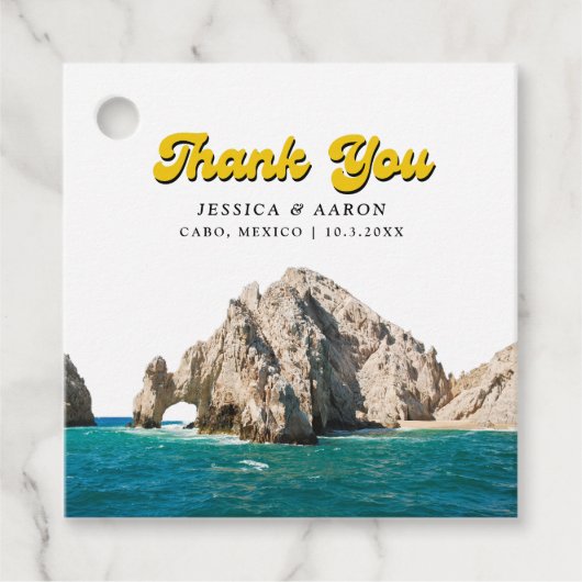 Gepersonaliseerde Retro Cabo bruiloft gunst Labels (Voorkant)