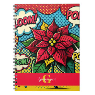 Gepersonaliseerde Retro Comic Book Pop Art Poinset Notitieboek