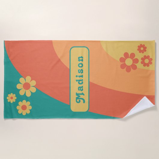 Gepersonaliseerde Retro Daisy Arch Groovy Strandlaken (Voorkant)