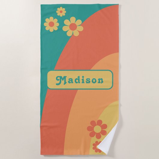 Gepersonaliseerde Retro Daisy Arch Groovy Strandlaken (Voorkant)