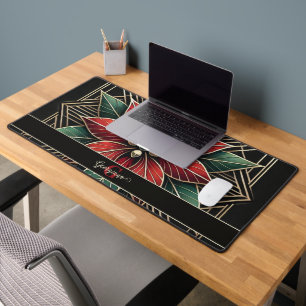 Gepersonaliseerde Retro Floral Art Deco Poinsettia Bureaumat