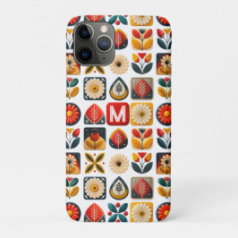Gepersonaliseerde Retro Folk Bloemenmonogram iPhone 11 Pro Hoesje