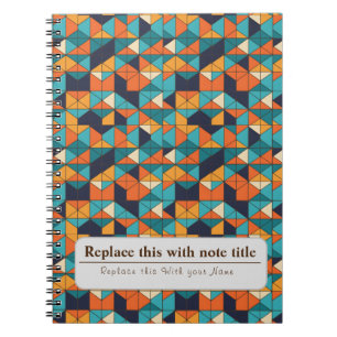 Gepersonaliseerde Retro Funky Sinaasappel-Blauwgro Notitieboek