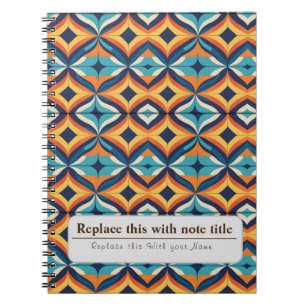Gepersonaliseerde Retro Funky Sinaasappel-Blauwgro Notitieboek
