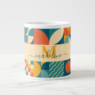 Gepersonaliseerde Retro Geometrische Kleurrijk Extra Grote Beker