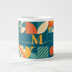 Gepersonaliseerde Retro Geometrische Kleurrijk Extra Grote Beker