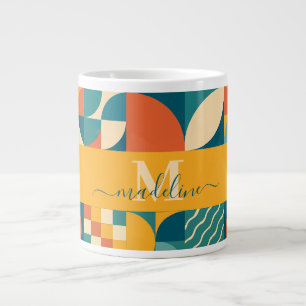 Gepersonaliseerde Retro Geometrische Kleurrijk Extra Grote Beker